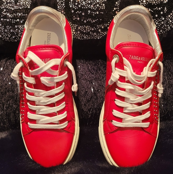 PRE-OWNED Zadig &  Voltaire Designer Premium Leather Tennis Sneakers - Picture 5 of 7